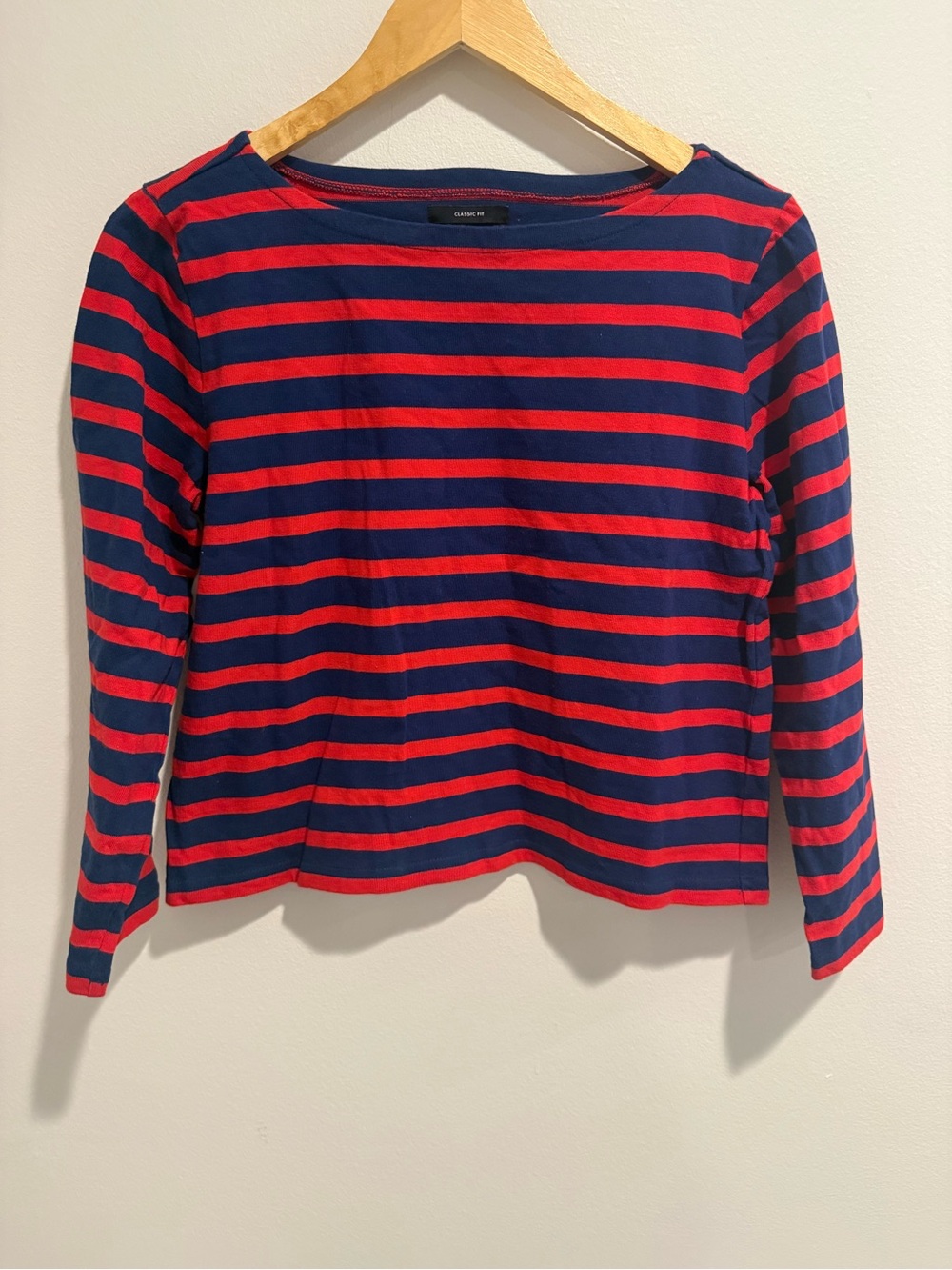 J. Crew Navy and Red Striped Long Sleeve Tee